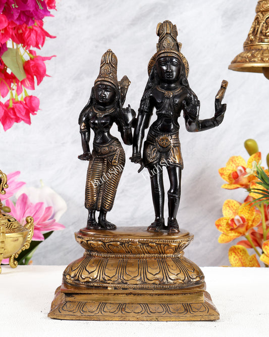 Black Finish Brass Shiva Parvati Standing Idol – Divine Harmony & Eternal Union Sculpture
