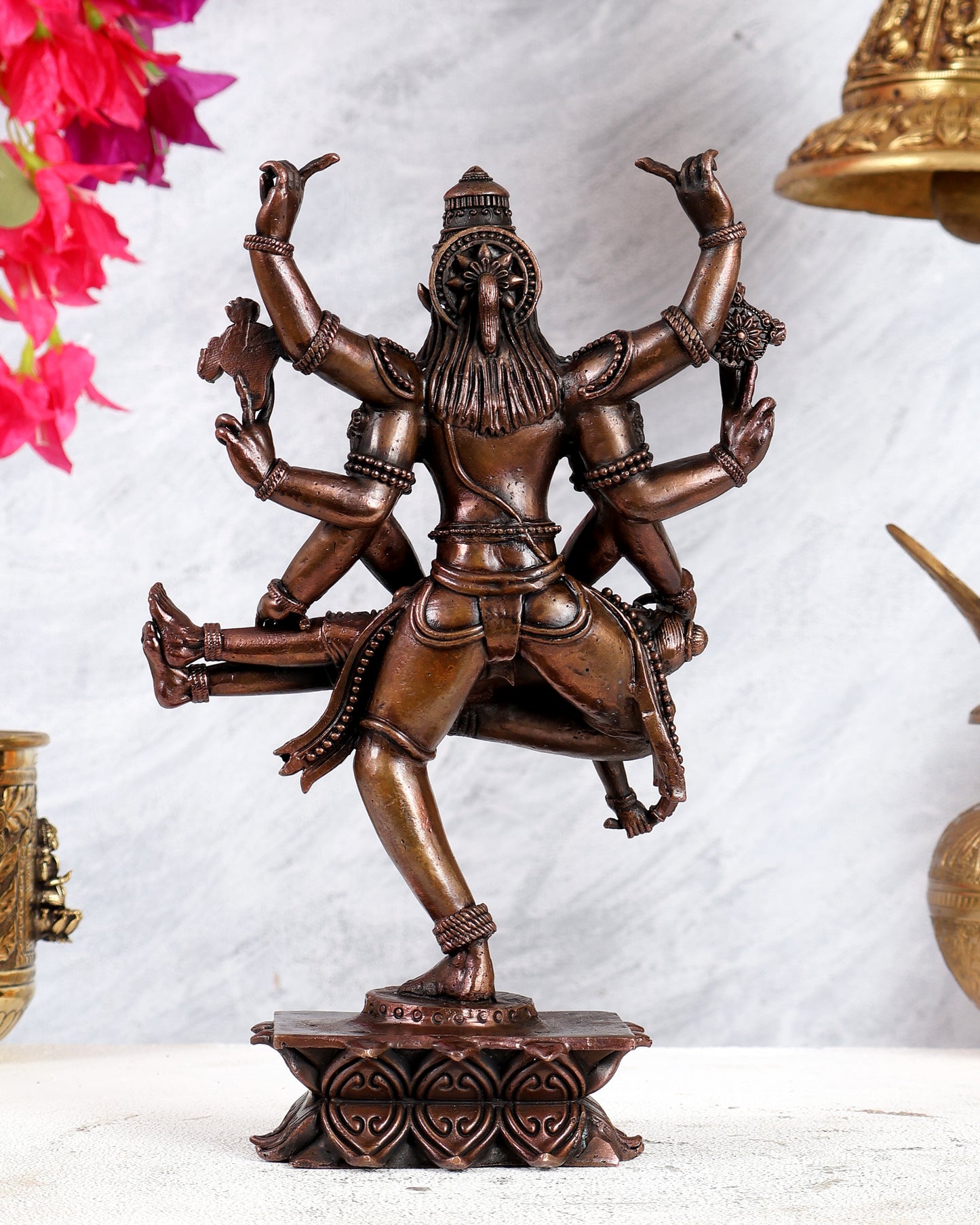 Pure Copper Narasimha Slaying Hiranyakashipu Statue – Masterpiece Vishnu Avatar Sculpture (9.5 Inches)