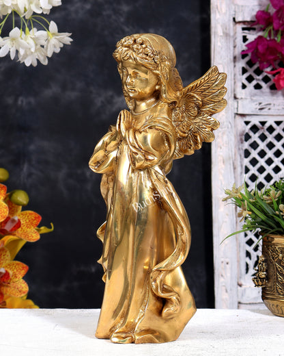 Brass Angel Devoted with Palms Together in Namaste Sculpture 12 inch