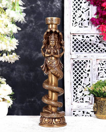 Brass Large Naga Kanya Candle Holder / Candle Stand (Vintage Burnt Brass Tone) 16 inch