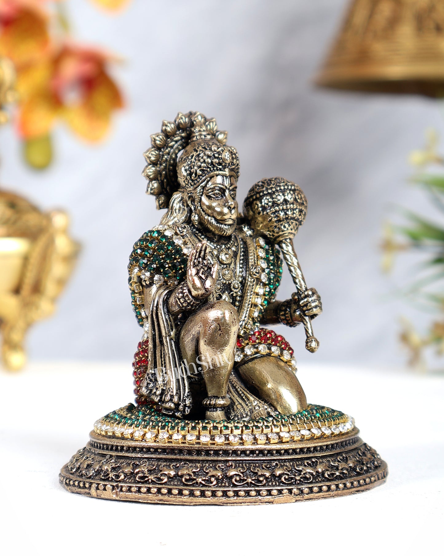 Pure Brass Superfine Lord Hanuman Idol - 3.5 inch with jewellers meenakari