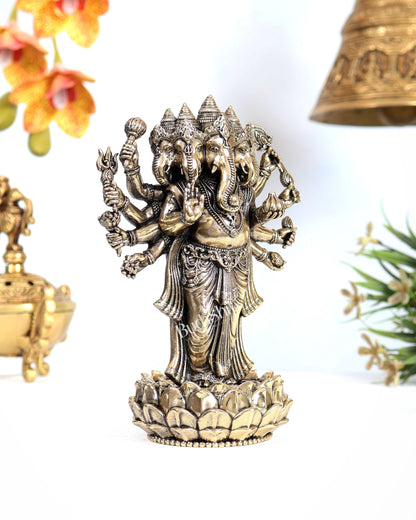 Brass Standing Panchmukhi Ganesha on Lotus – Superfine Divine Sculpture (6.2 Inches)
