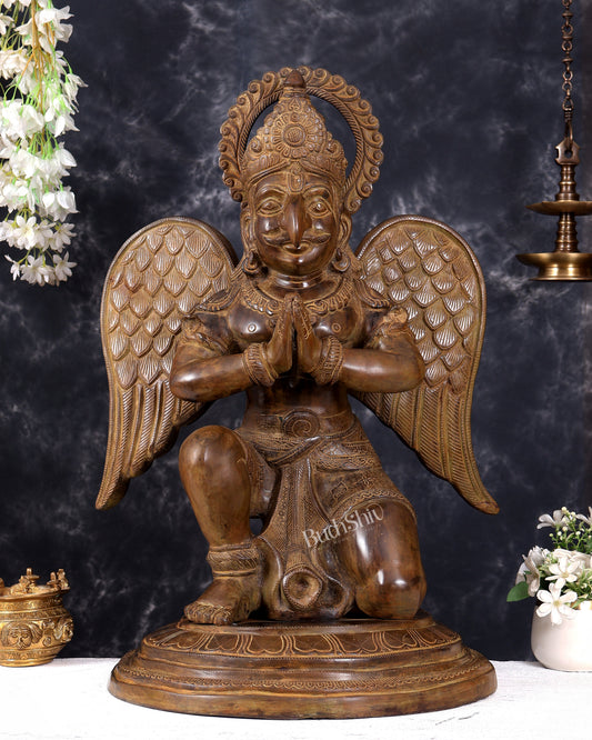 Brass Large Seated Garuda Statue — Bronze Tone 29 inch