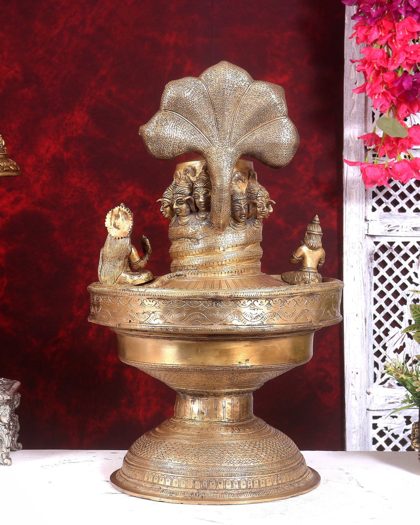 Majestic Large Pure Brass Lord Shiva Family on Shiva Lingam 21 inch