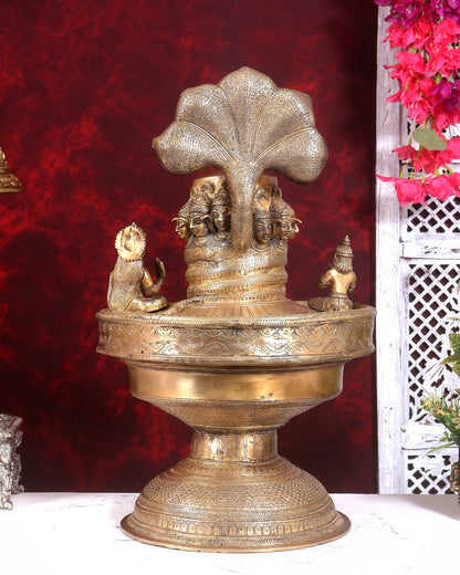 Majestic Large Pure Brass Lord Shiva Family on Shiva Lingam 21 inch