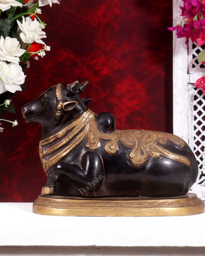 Pure Brass Vintage Nandi Statue – black tone 12.5 inch