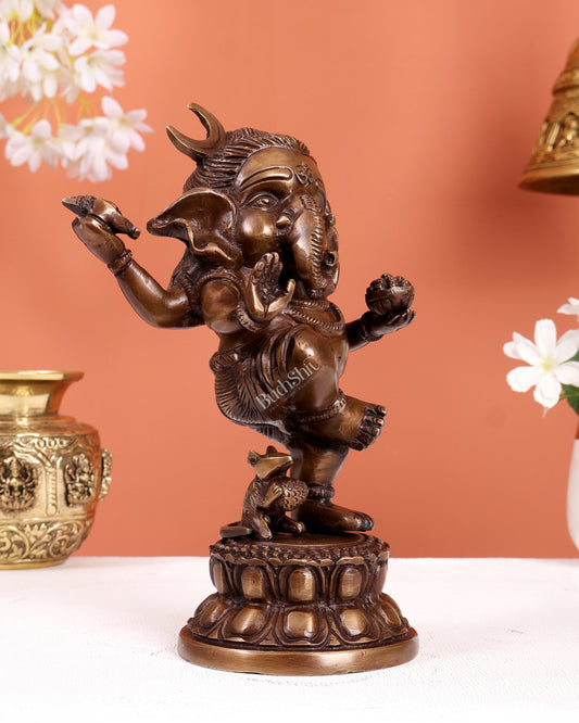 Brass Dancing Baby Ganesha Idol – Antique Burnt Brass Tone Statue (8.5 Inches)