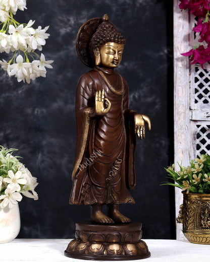 Brass Standing Buddha — Brown Tone 16 inch