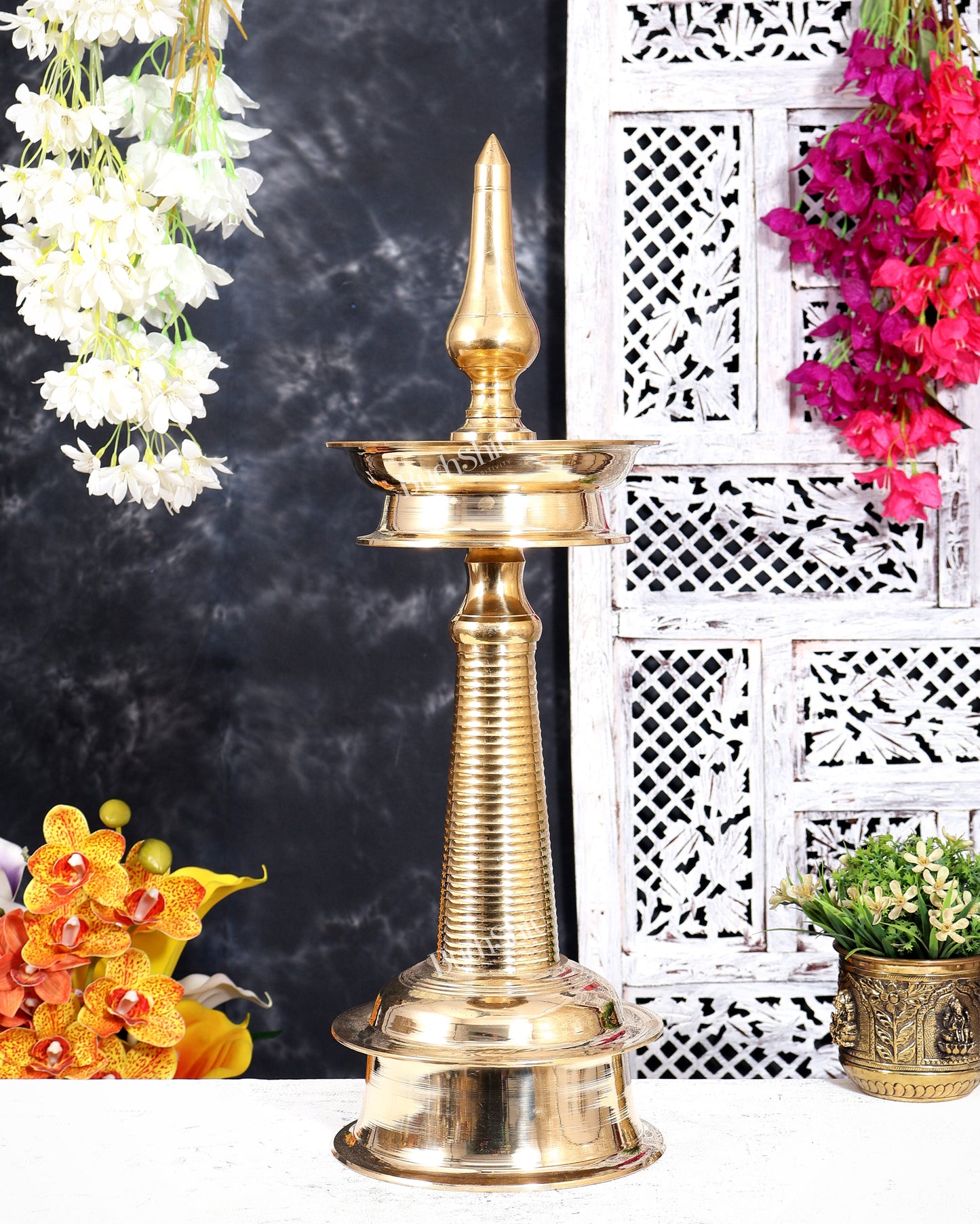 Brass Kerala Lamp Nilavilakku — Traditional Diya 24 inch