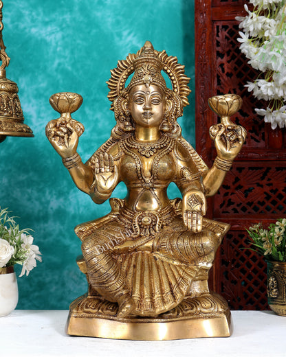 Brass Goddess Lakshmi Statue – Handcrafted Prosperity Idol 18 inch Enhanced carvings