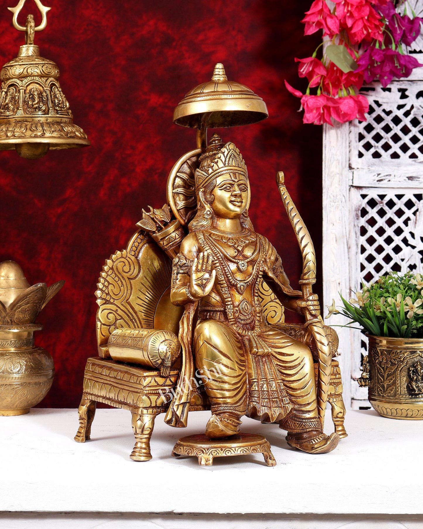 Pure Brass Raja Ram sitting on throne  - 15.5 inch
