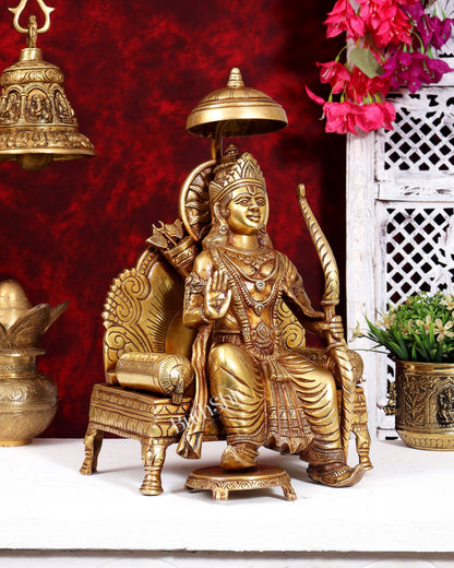 Pure Brass Raja Ram sitting on throne  - 15.5 inch