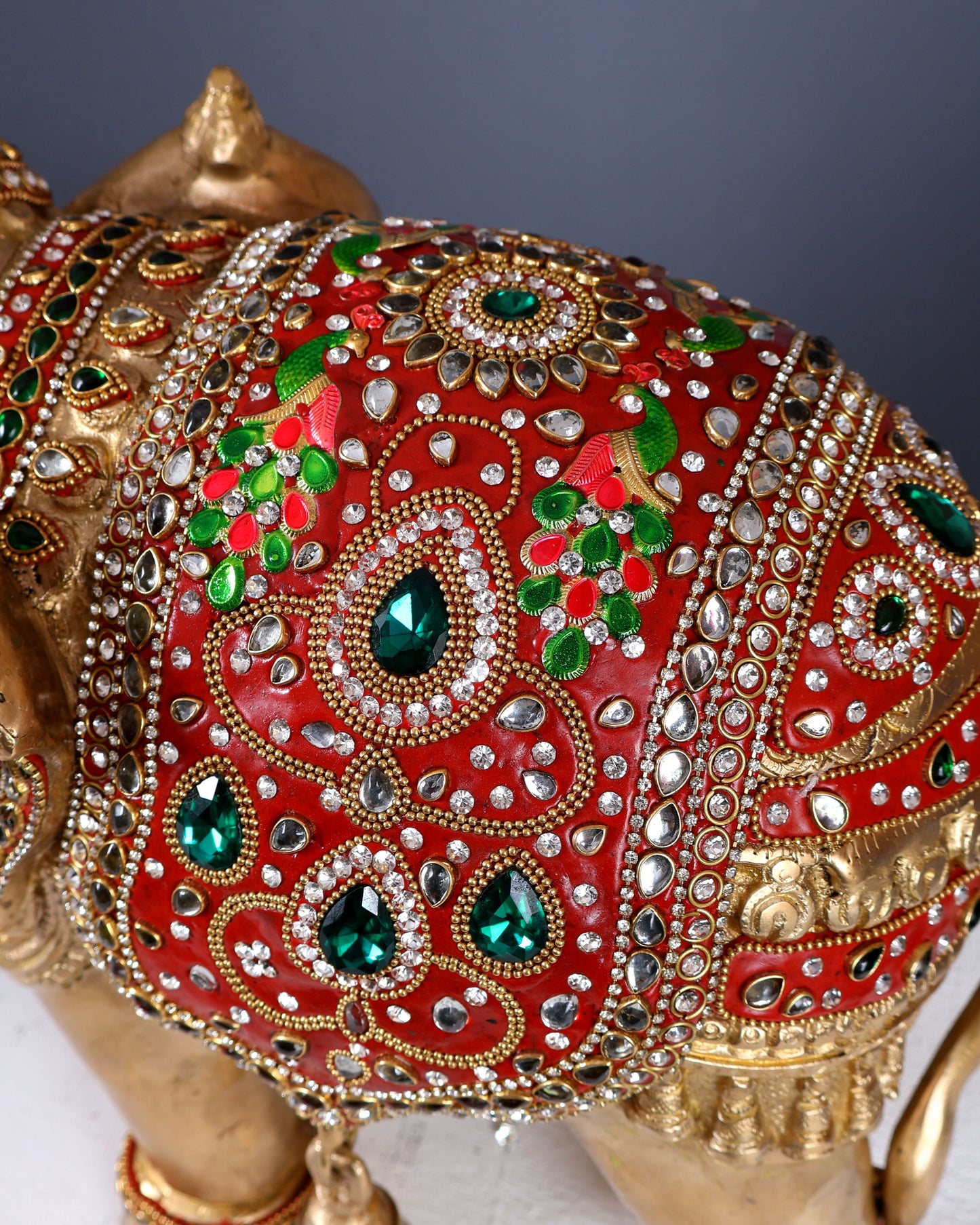 Brass Maharaja Elephant Pair – Rajasthani Meenakari & Stone Work Royal Décor Set (12.5 Inches)