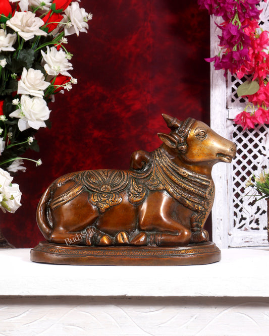 Pure Brass Vintage Nandi Statue – double Chola Finish 12.5 inch