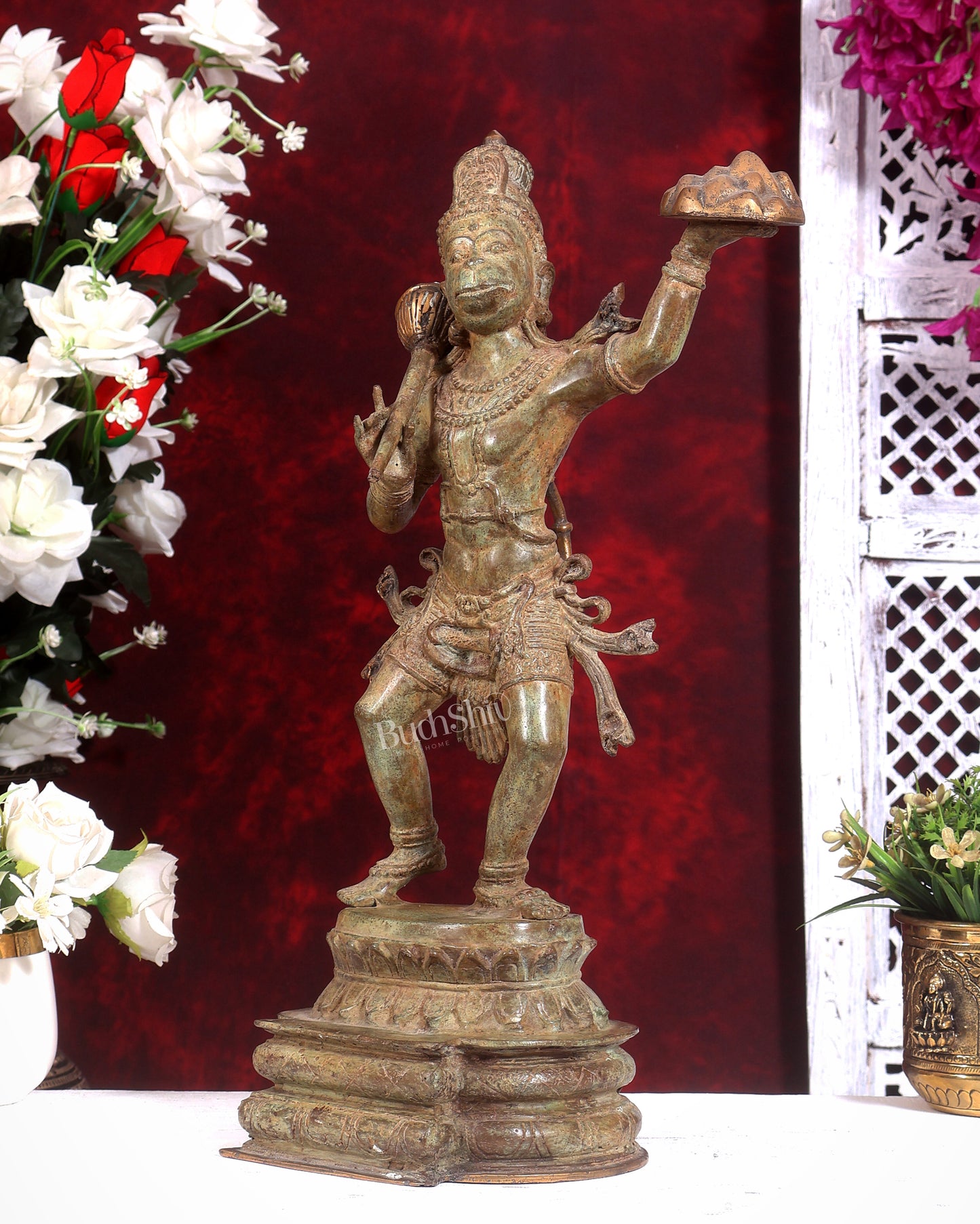 Indonesian Bronze Sanjeevani Hanuman Sculpture – 18 inch