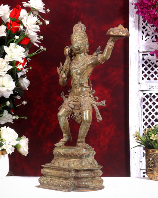 Indonesian Bronze Sanjeevani Hanuman Sculpture – 18 inch