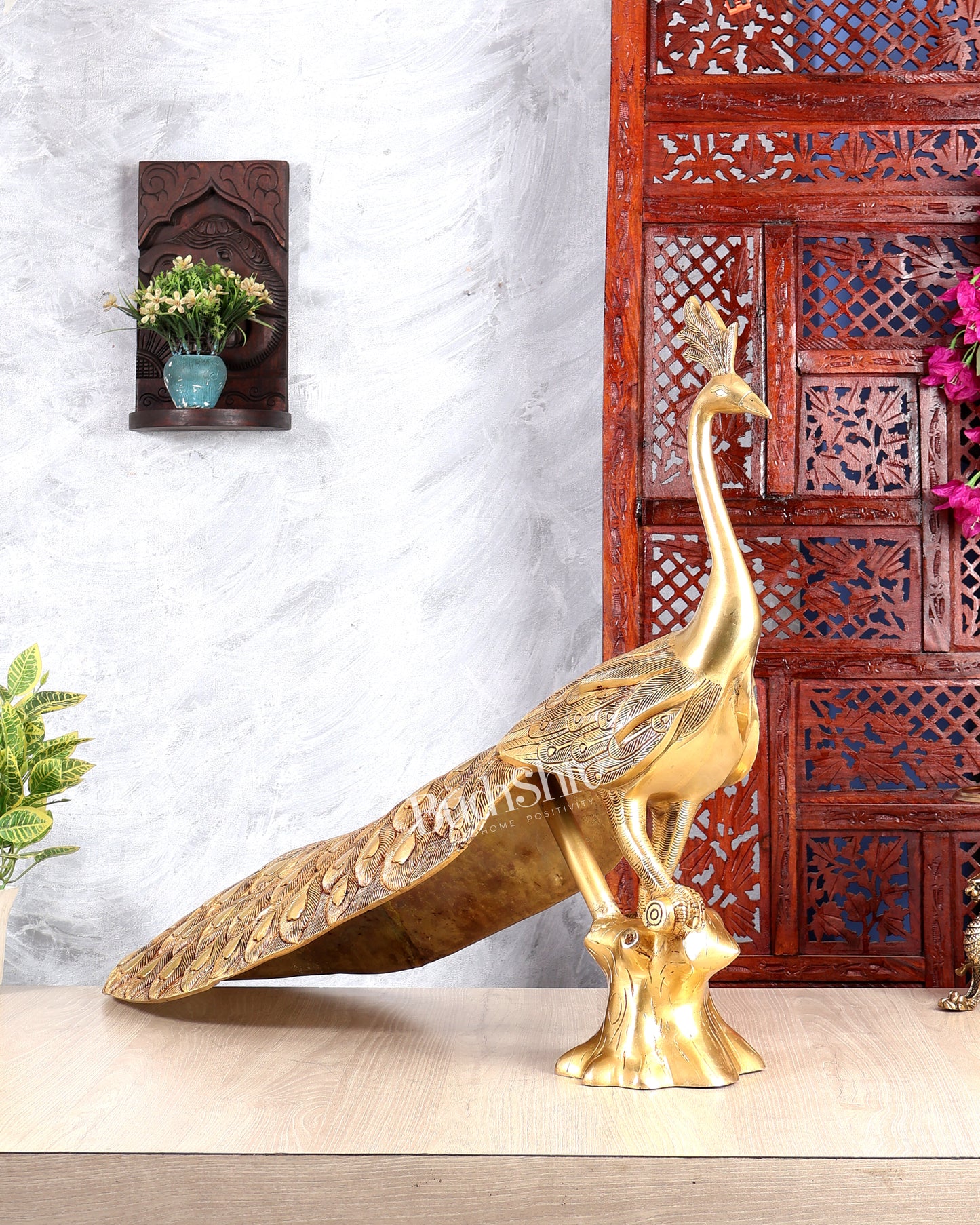 Brass Large Peacock Showpiece Sculpture – Majestic Handcrafted Decorative Masterpiece 29 inch