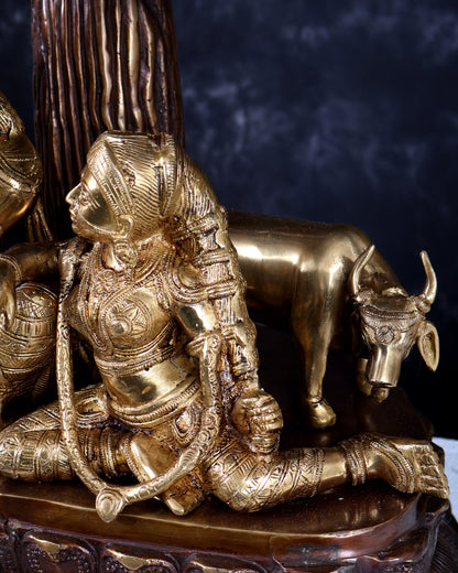 Brass Radha Krishna with Cow and Tree - 24 inch