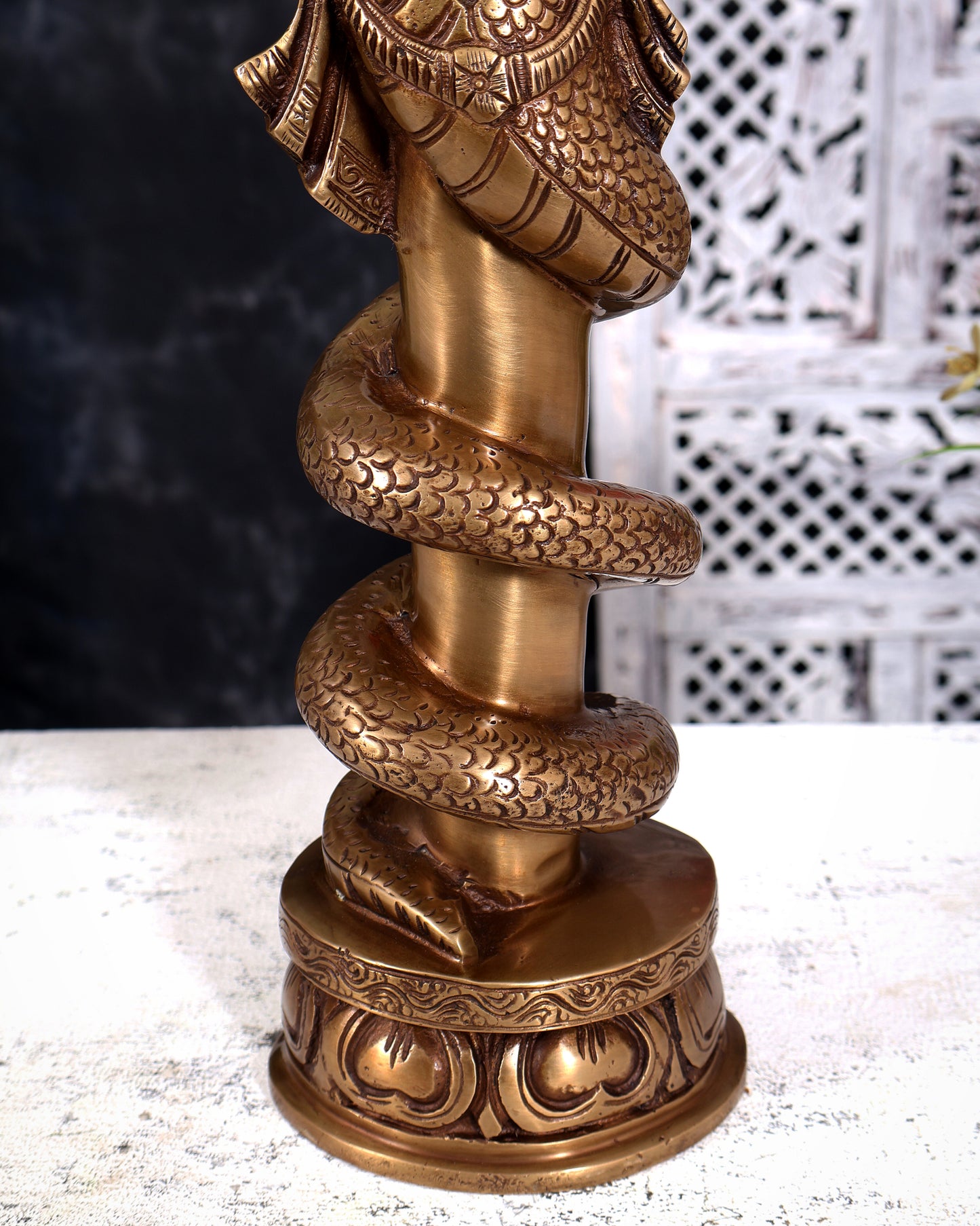 Brass Large Naga Kanya Candle Holder / Candle Stand (Vintage Burnt Brass Tone) 16 inch