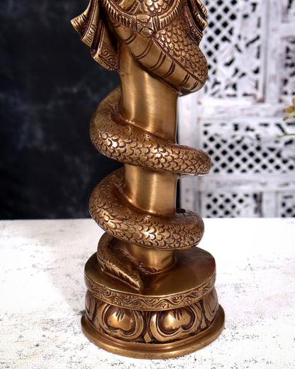 Brass Large Naga Kanya Candle Holder / Candle Stand (Vintage Burnt Brass Tone) 16 inch