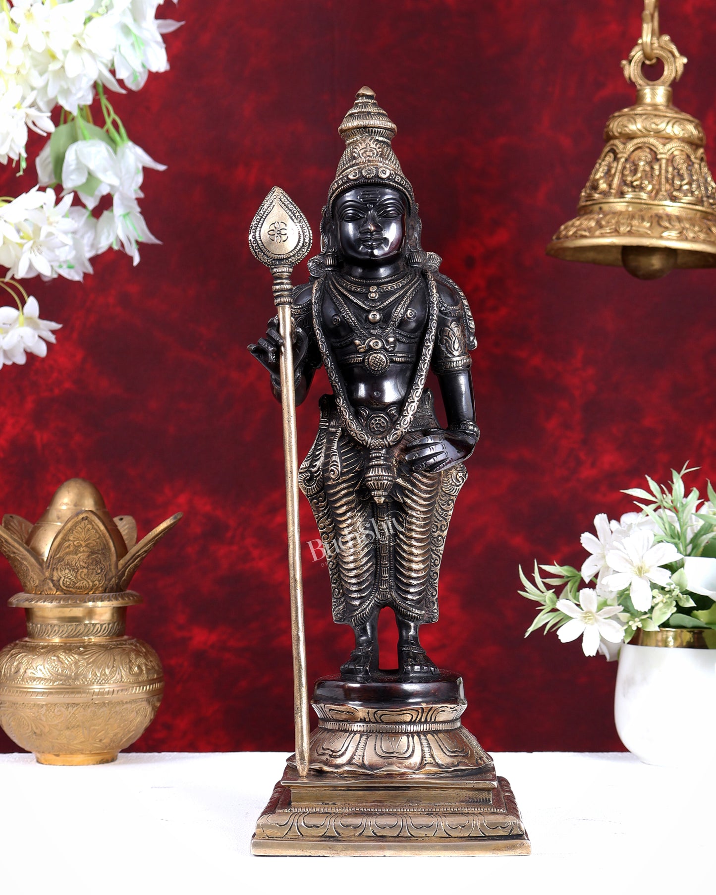 Brass Kartikeya Murugan Swamy Standing Statue – Superfine Divine Sculpture (15 Inch) black finish