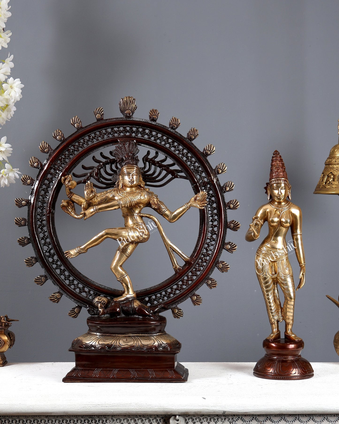 Brass Lord Shiva & Sivagami Parvati Utsava Murti Pair – Dual Tone Divine Sculpture Set 22 inch