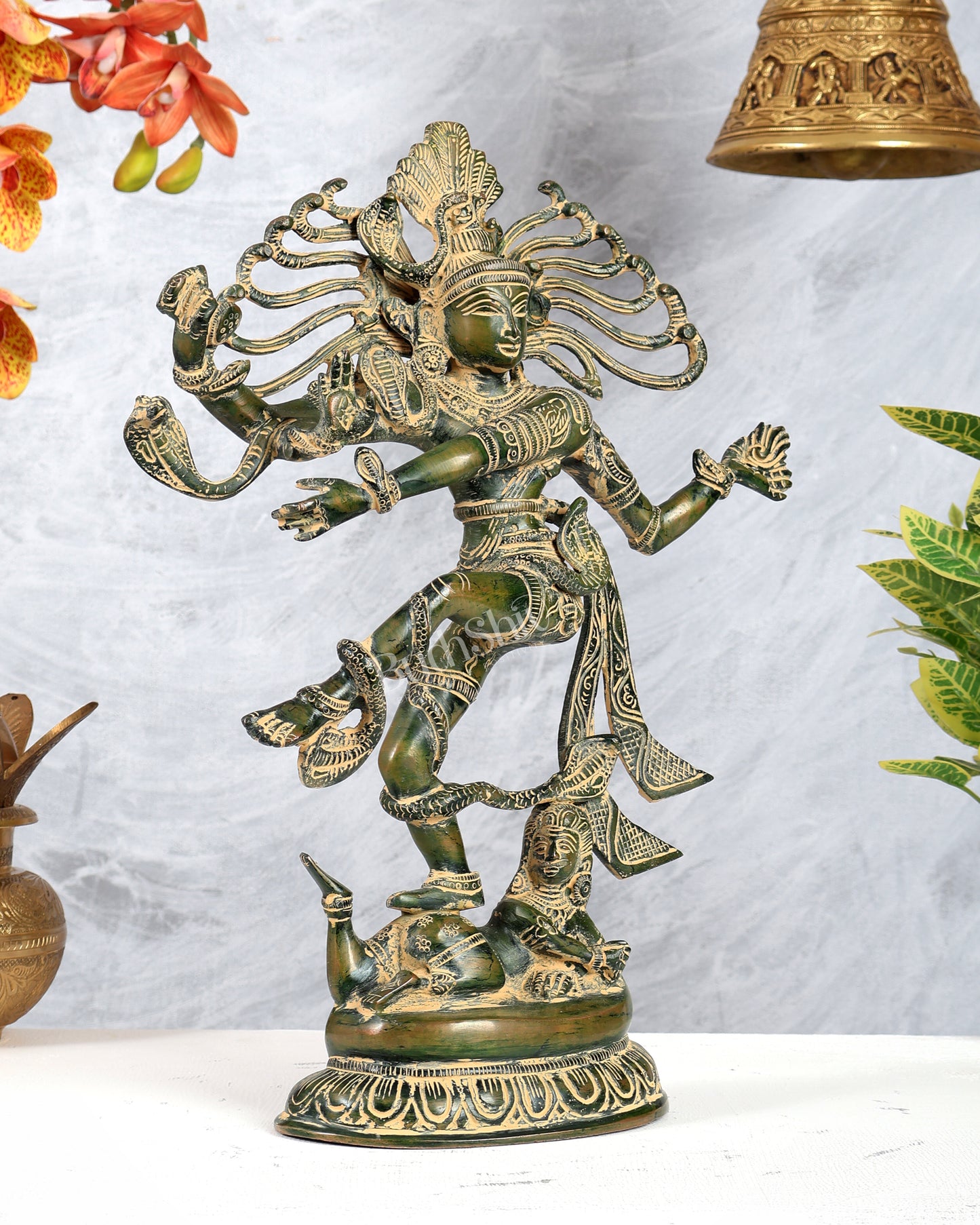 Brass Dancing Shiva Statue – Green Patina Finish 15 inch