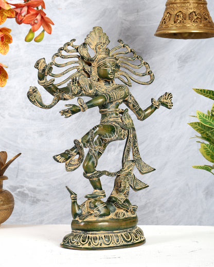 Brass Dancing Shiva Statue – Green Patina Finish 15 inch