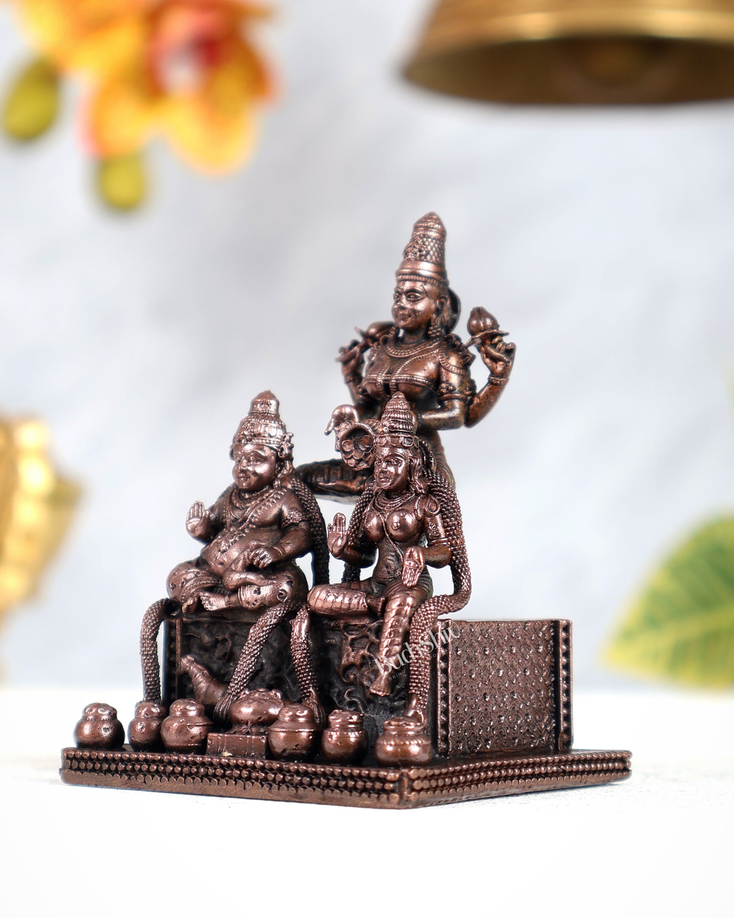 Pure Copper Kuber Lakshmi with Chitralekha Idol – Divine Wealth & Prosperity Sculpture (3 Inches)