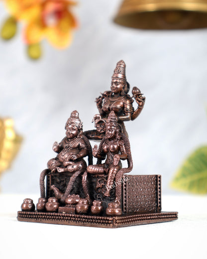 Pure Copper Kuber Lakshmi with Chitralekha Idol – Divine Wealth & Prosperity Sculpture (3 Inches)