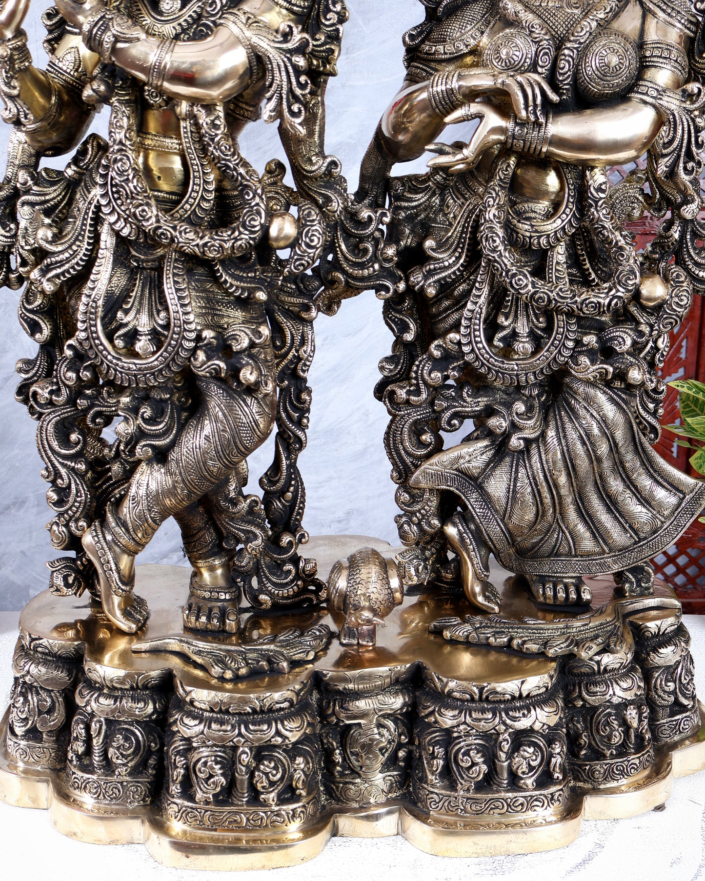 Brass Radha krishna Idols together on same base 29 inch large