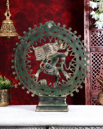 Vintage Brass Superfine Nataraja Statue with Beautiful Dreadlocks - 17" vintage green patina