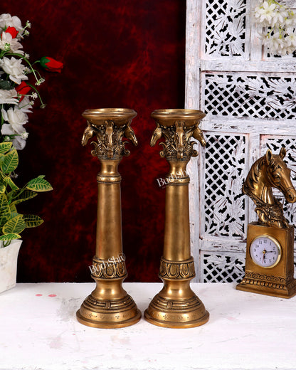 Brass Horse Design Pillar Candle Stand — Classic Theme  14 inch