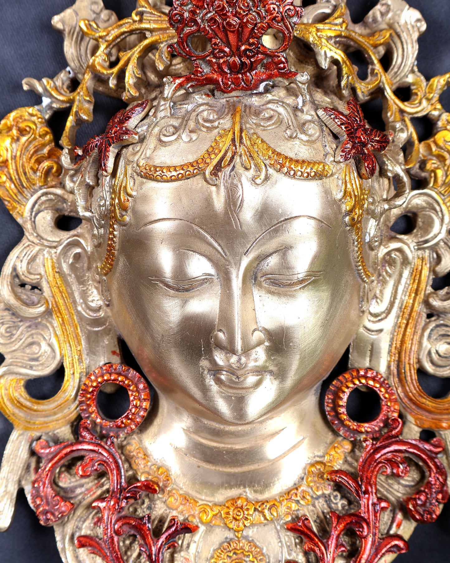 Pure Brass Tara Devi face Wall Hanging Triple colour 10.5 inch