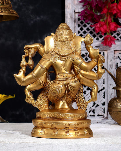 Heavy Brass Dancing Ganesha with 8 Arms Sculpture 10 inch