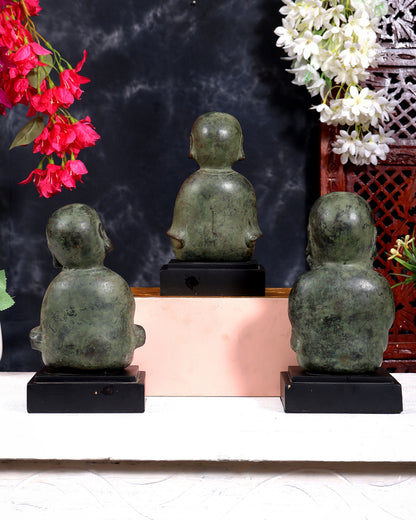 Bronze Disciple Baby Happy Monks — Set of Three, Balinese Bronze 8"