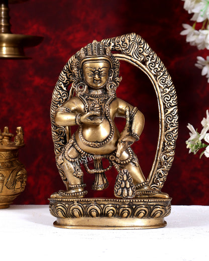 Brass Kubera Standing with Flame Aureole — Tibetan Depiction, Lord of Wealth 8.5 inch