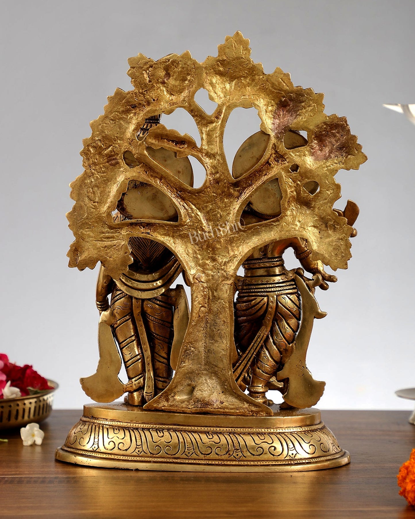 Pure Brass Radha Krishna Idols with Kalpavriksha Tree 14"