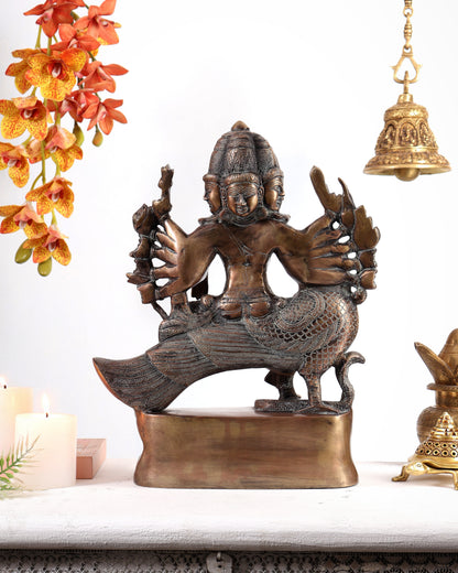 Pure Brass Large shanmurugan Sitting on a Peacock – Kartikeya Swamy Idol 16" antique finish