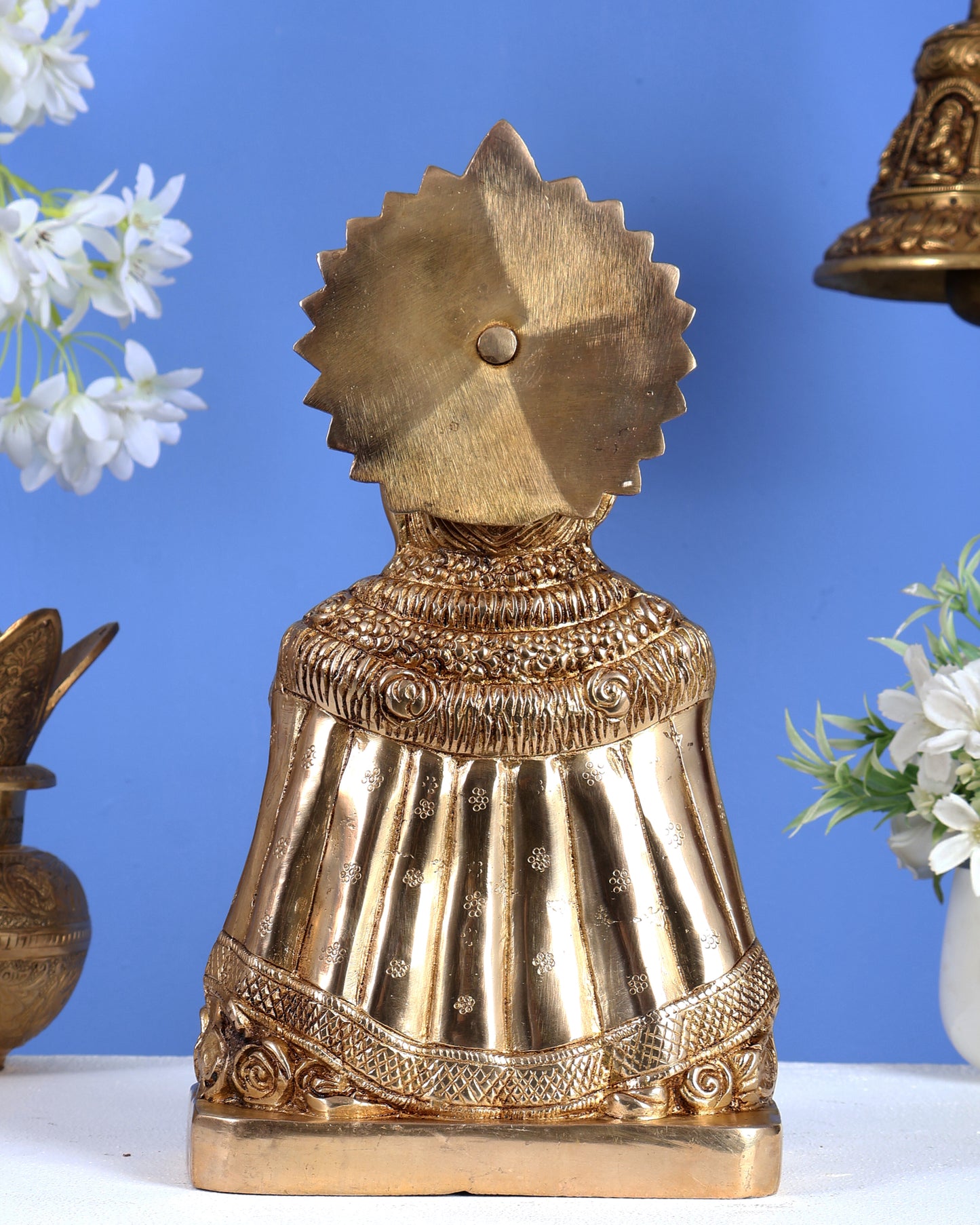 Brass Khatu Shyam Ji Statue with Shyam Devaya Namah Carvings – Divine Devotional Artefact 11 inch