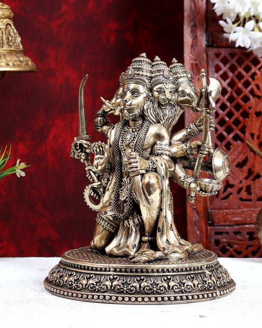 Brass Superfine Panchmukhi Hanuman Idol – Handcrafted Divine Statue 10 inch