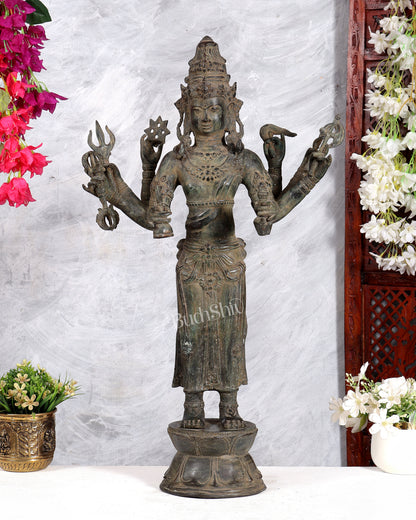 Pure Bronze Ugra Shiva Standing with Eight Arms – 26 Inch Indonesian Art Sculpture
