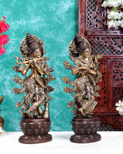 Brass Radha Krishna Idol Pair – Dual Tone Finish 16 inch