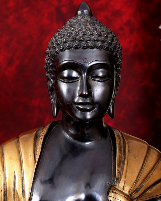 Brass large Buddha Sitting on rock Statue black edition - 30"