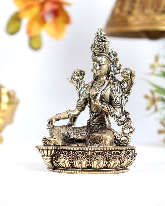 Brass Superfine Green Tara Statue – Highly Detailed Handcrafted Buddhist Idol (6 Inch