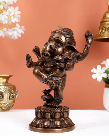 Brass Dancing Baby Ganesha Idol – Antique Burnt Brass Tone Statue (8.5 Inches)