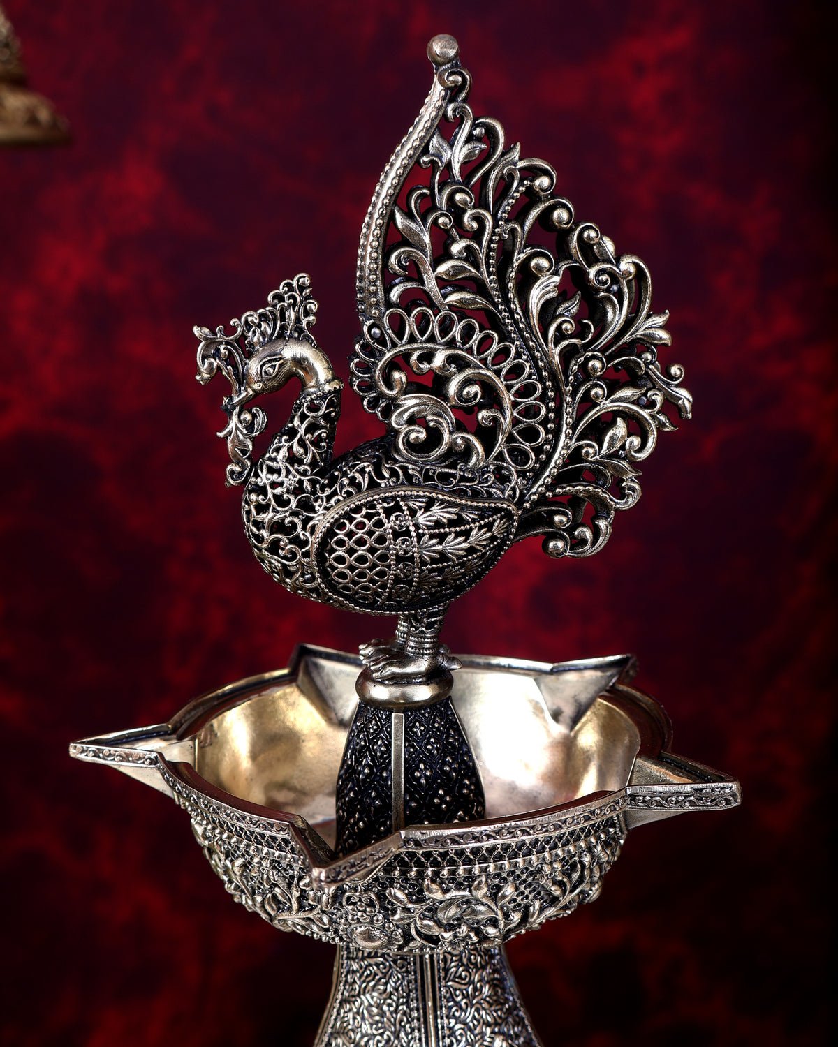 Brass Superfine Peacock Annam Pakshi Oil Lamp — Large Size 19 inch