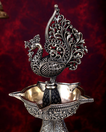 Brass Superfine Peacock Annam Pakshi Oil Lamp — Large Size 19 inch