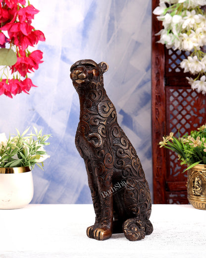 Brass Sitting Leopard Vastu Showpiece — Copper Tone 12 inch