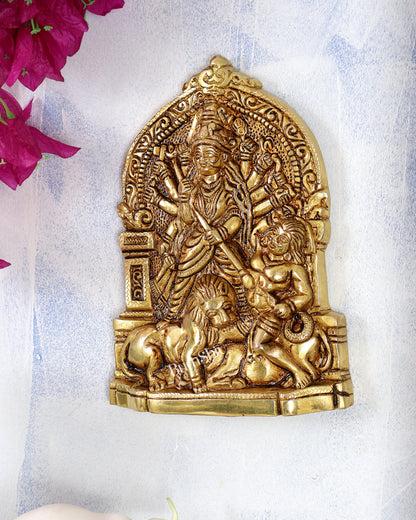 Brass Mahishasura Mardini Bengali Durga Wall Hanging – Handcrafted Divine Wall Décor 8 inch